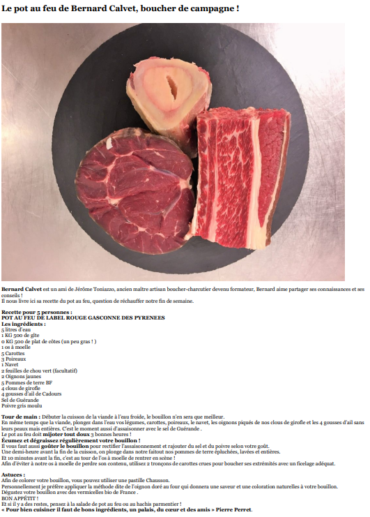 Recette de pot-au-feu à base de viande bovine Label Rouge "LE VRAI BOEUF !"