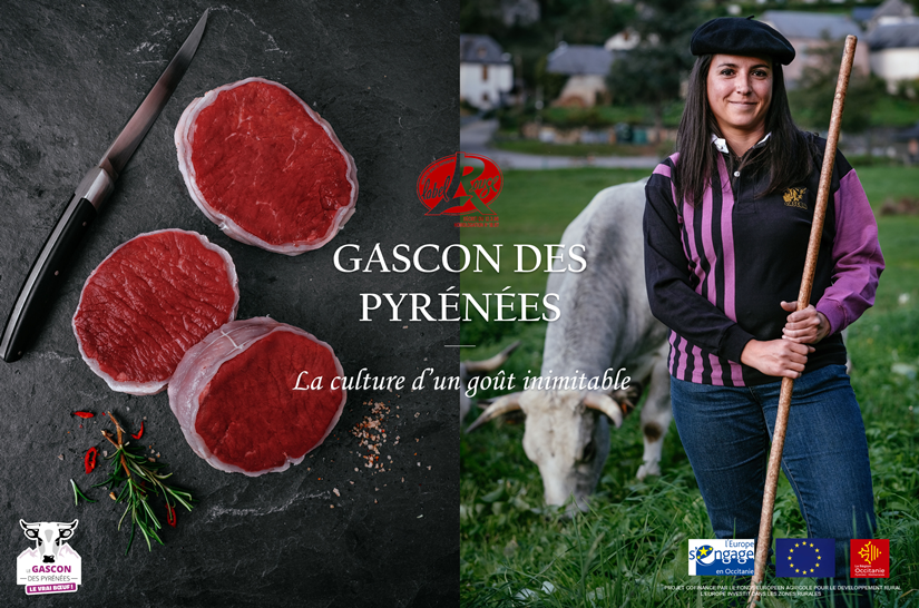 Affiche de la campagne de promotion du Label Rouge Gascon des Pyrénées "LE VRAI BOEUF !".